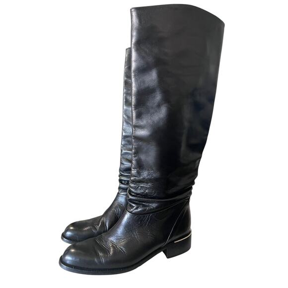 Size 8 W Sudini Randy Black Italy Leather Tall Riding Slouch Boots Women’s - Picture 1 of 12